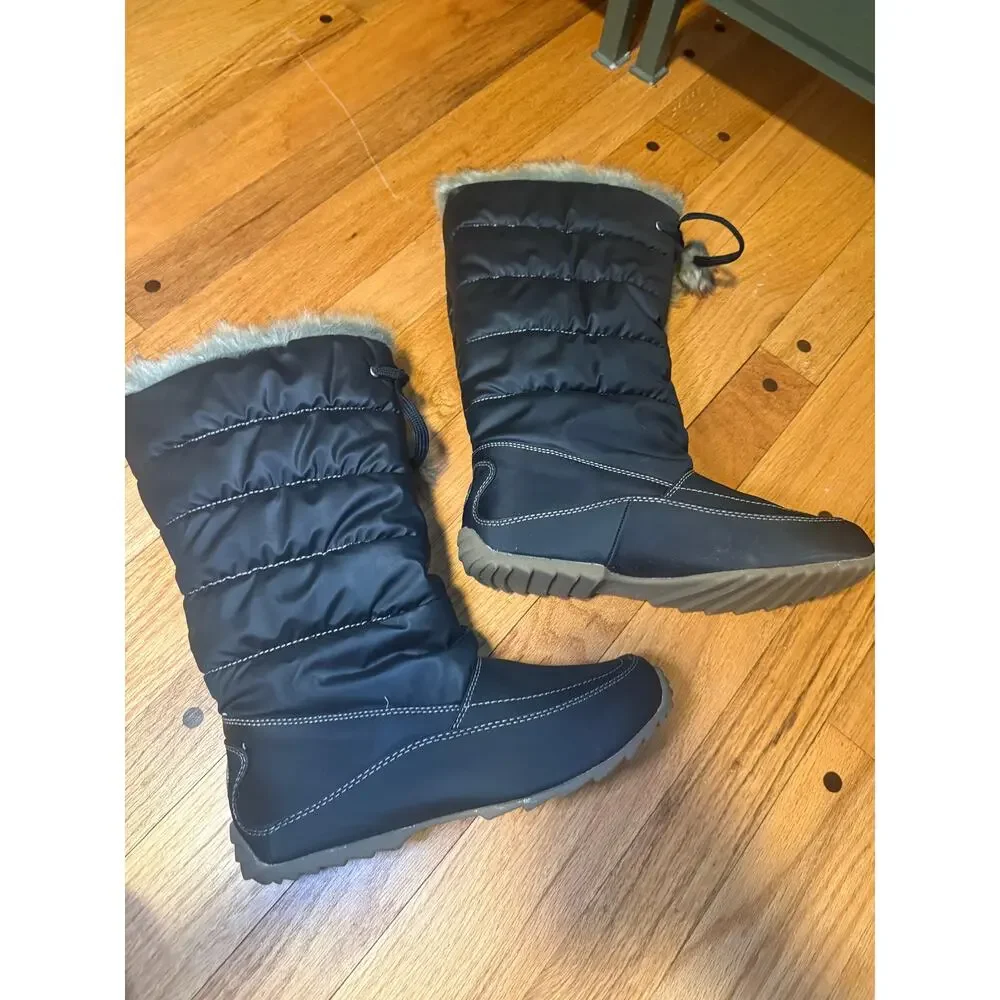 NEW Sporto W3333 Tall Snow Boots Women 8.5 Black Quilted Insulated Faux Fur
